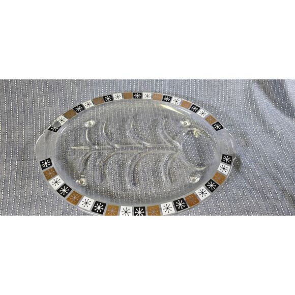 Vintage Inland Glass Well & Tree Oval Glass Meat Platter Tray Atomic Snowflake - Picture 1 of 6